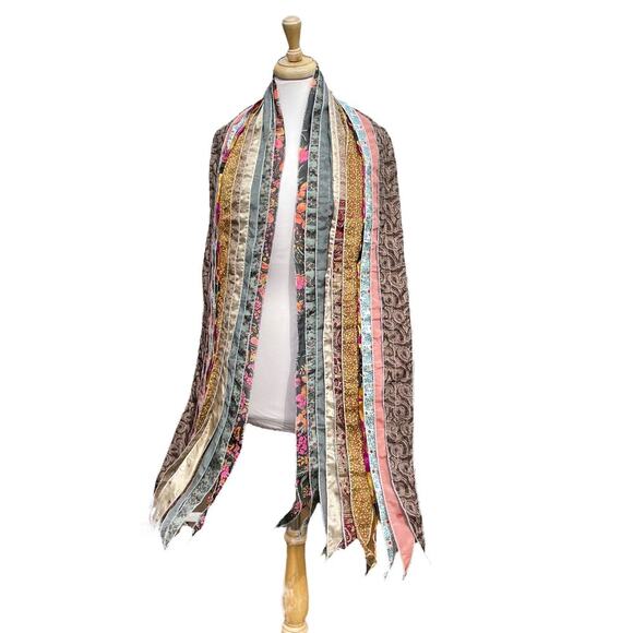 PIERRE MOSAIC Rajastan Silk Blend Multifabric Panel Mixed Print Scarf from India - Picture 9 of 14